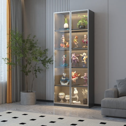 Nouvelle vitrine en verre métallique à double porte avec bande lumineuse de salon