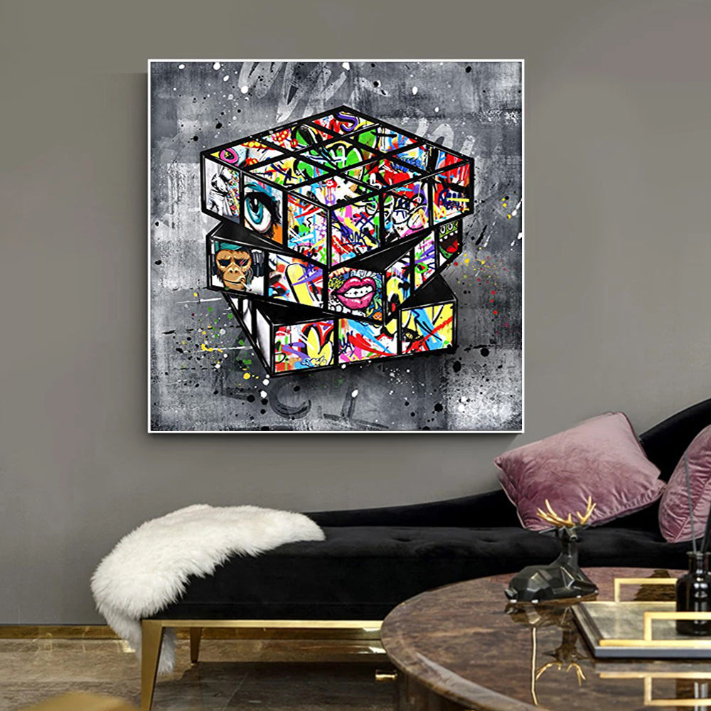 Banksy Graffiti Rubik's Cube Mur de peinture sur toile