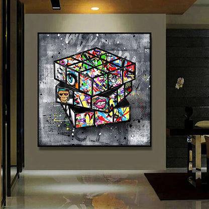 Banksy Graffiti Rubik's Cube Mur de peinture sur toile