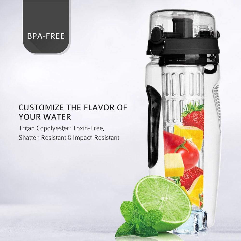 Bouteille de fruits d'eau de 1000 ml Bouteilles d'eau d'infuseur de fruits de sport en plastique sans BPA avec infuseur de jus Shaker Bouteille d'eau