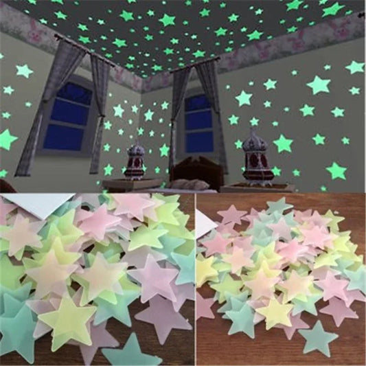 Pvc Stars Glow Stickers Lumineux dans la nuit sombre Art mural fluorescent 3D Autocollants pour la maison pour la décoration de l'interrupteur de plafond de chambre d'enfants