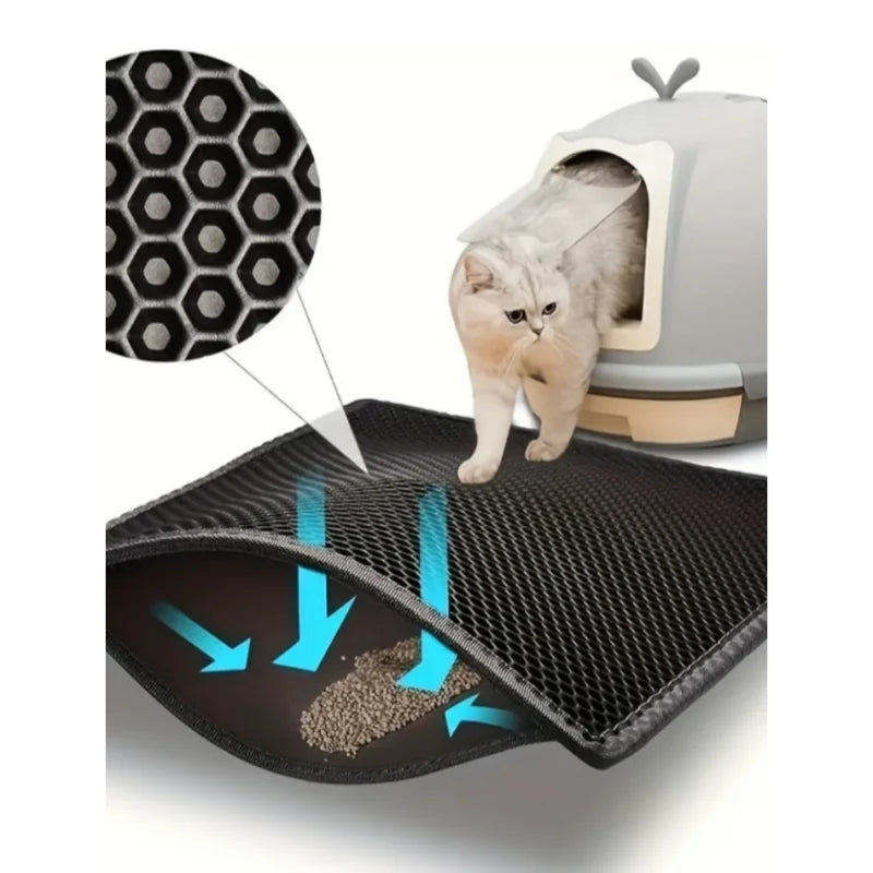 Tapis de litière pour chat, tapis de piégeage de litière imperméable pour chat, filtre à double couche lavable antidérapant pour le nettoyage, fournitures pour animaux de compagnie