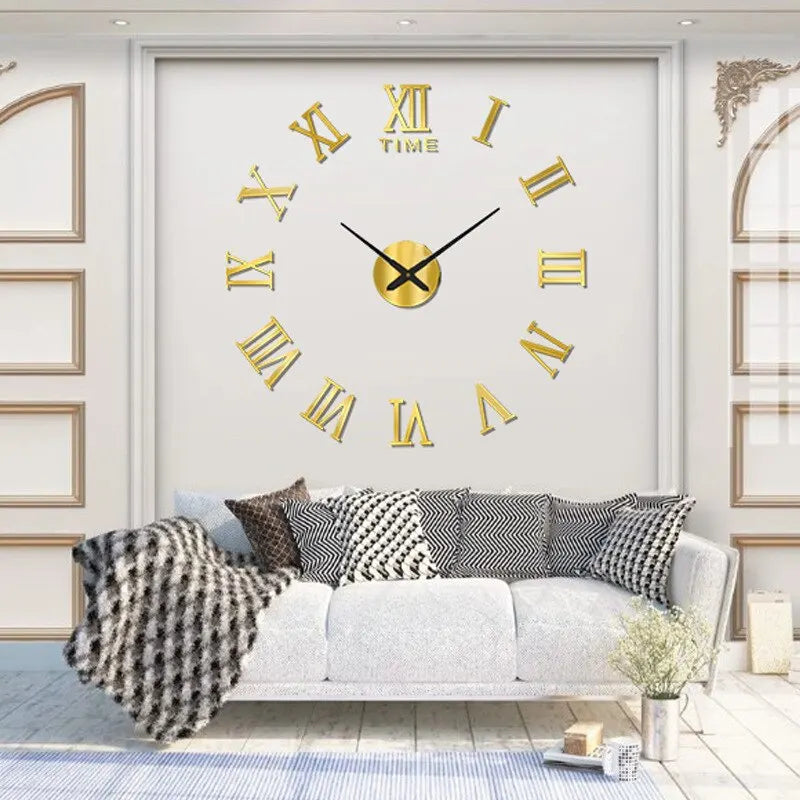 Horloge murale numérique en acrylique 3D Chiffres romains Design Miroir Horloge murale Mode Grande horloge murale ronde DIY Horloges auto-adhésives