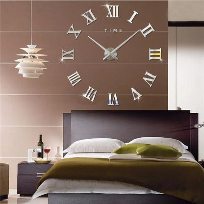 Horloge murale numérique en acrylique 3D Chiffres romains Design Miroir Horloge murale Mode Grande horloge murale ronde DIY Horloges auto-adhésives