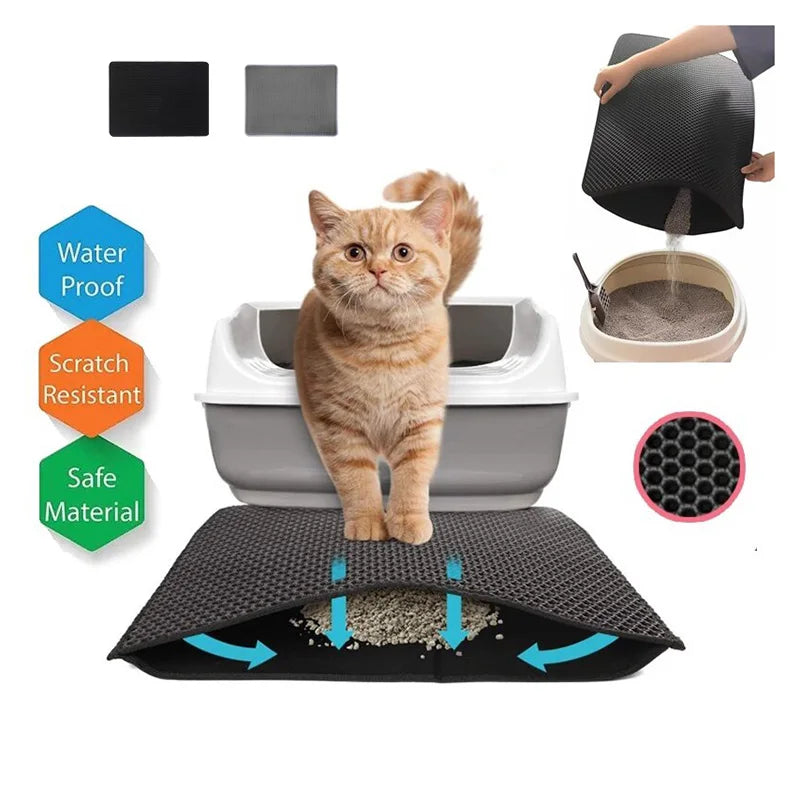 Tapis de litière pour chat, tapis de piégeage de litière imperméable pour chat, filtre à double couche lavable antidérapant pour le nettoyage, fournitures pour animaux de compagnie