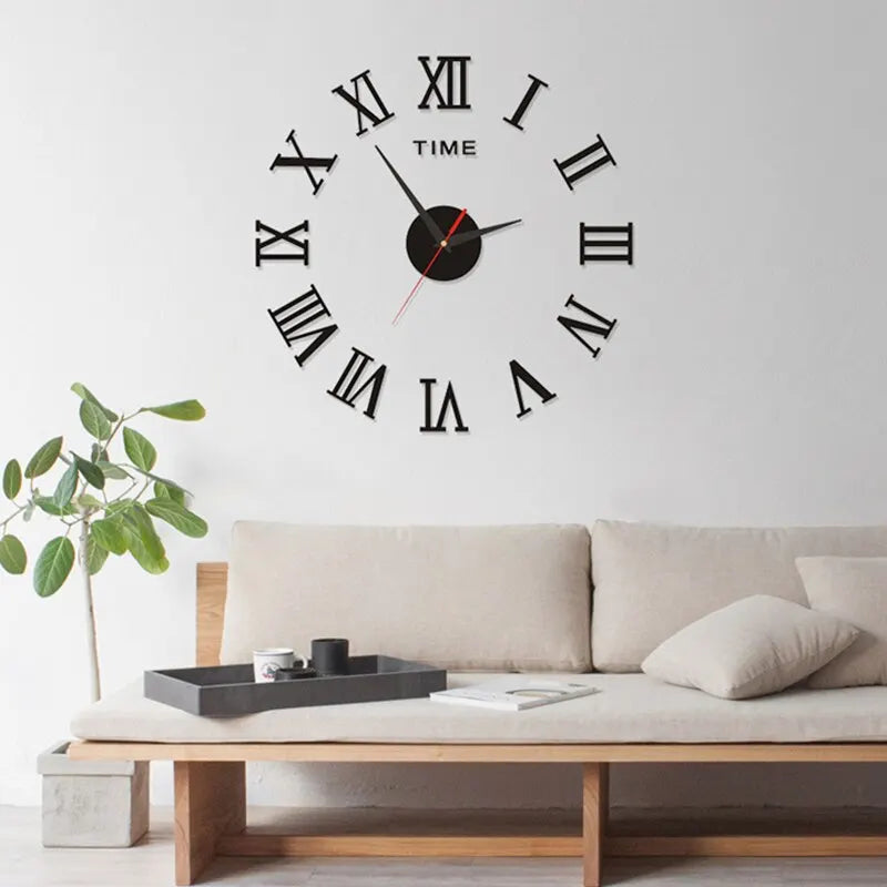 Horloge murale numérique en acrylique 3D Chiffres romains Design Miroir Horloge murale Mode Grande horloge murale ronde DIY Horloges auto-adhésives